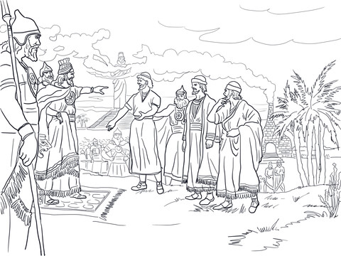 Shadrach, Meshach And Abednego Before King Nebuchadnezzar Coloring Page